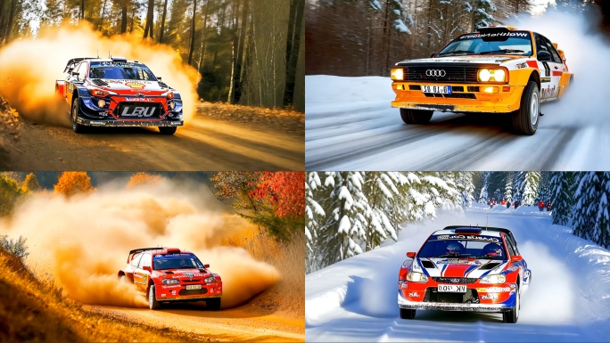 WRC汽车拉力赛越野赛车雪地山路丛林