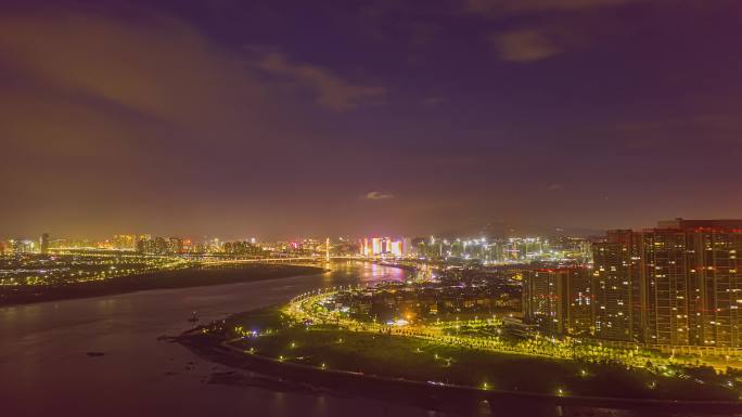 泉州晋江大桥夜景航拍延时