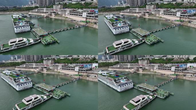 航拍游轮游船繁忙场景