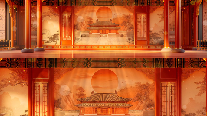 古风室内厅堂背景 戏曲舞台大屏