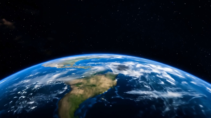 俯冲旋转蓝色美丽地球大气震撼太空背景素材