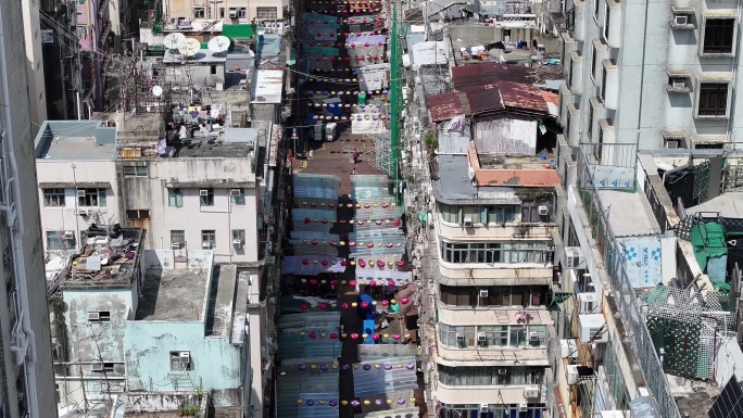 航拍香港庙街城市女人街