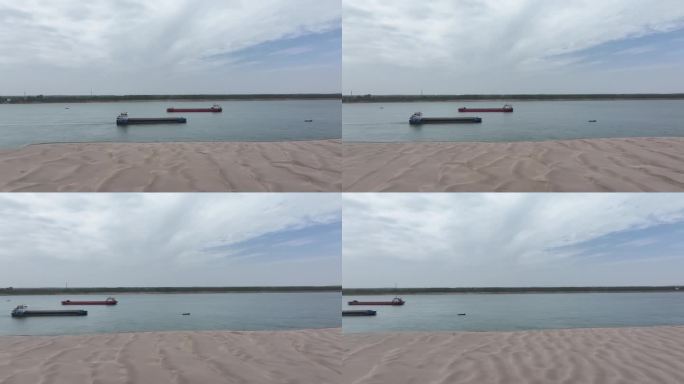 航拍长江内河流货轮货船舶航运水上交通运输