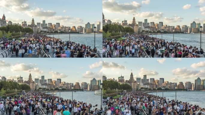 上海外滩海关大楼城市风光建筑国庆人流延时