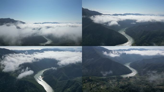 高空俯瞰山间江河 澜沧江