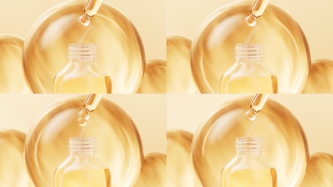 金色护肤品精油滴管生物护肤品概念三维渲染