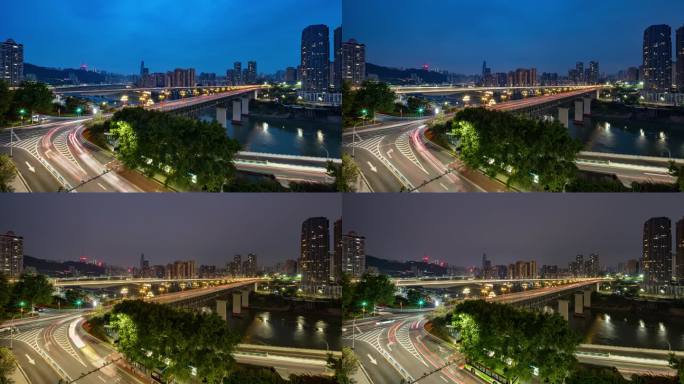 渝澳大桥嘉陵江长江大桥夜景延时摄影