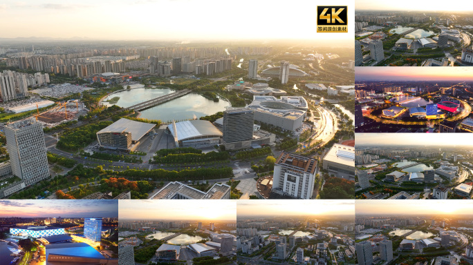 扬州明月湖绝美金调蓝调夜景航拍4K