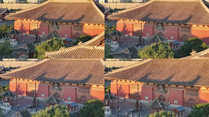 山西大同古城华严寺辽金古建筑鸱吻航拍