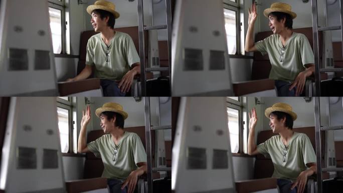 两名男女游客准备乘火车旅游。4K慢动作视频。