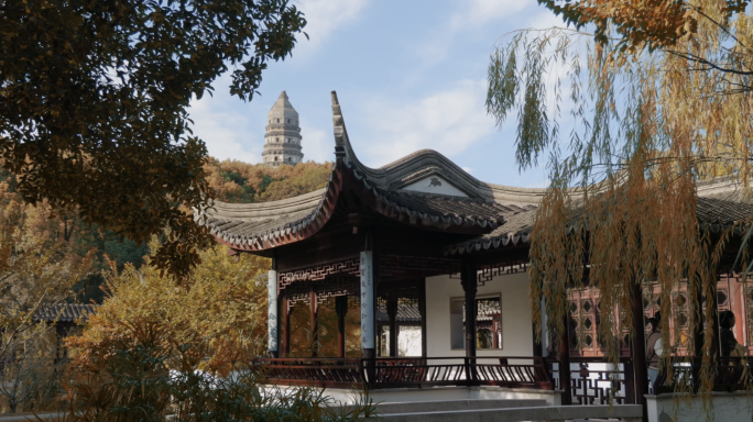 苏州虎丘园林光影古建筑地标古塔节假日出游