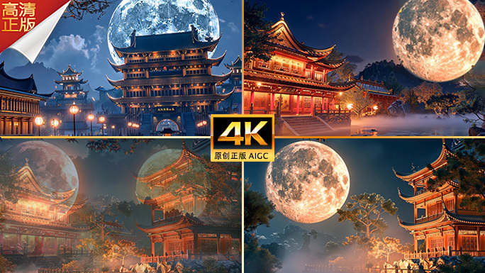 月下亭台楼阁 华丽府邸 中国风传统建筑