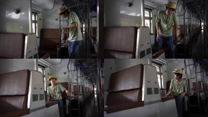 两名男女游客准备乘火车旅游。4K慢动作视频。