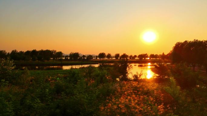 石家庄滹沱河观鸟台秋天夕阳航拍