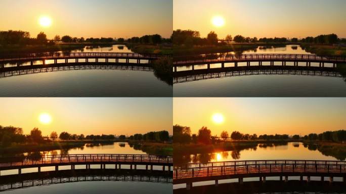 石家庄滹沱河观鸟台秋天夕阳航拍
