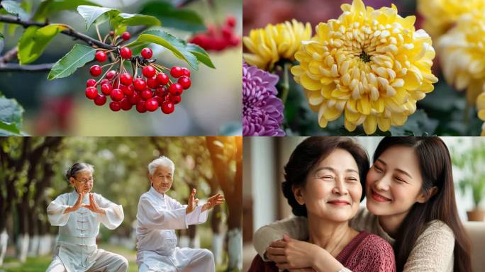 重阳节关爱老人 老年人登高赏菊