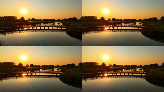 石家庄滹沱河观鸟台秋天夕阳航拍