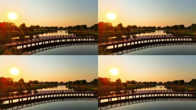 石家庄滹沱河观鸟台秋天夕阳航拍