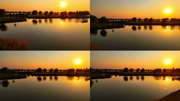 石家庄滹沱河观鸟台秋天夕阳航拍