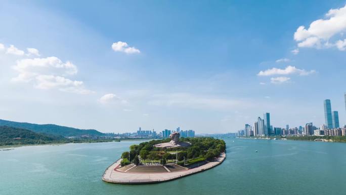 长沙城市风光岳麓山橘子洲头航拍延时24A
