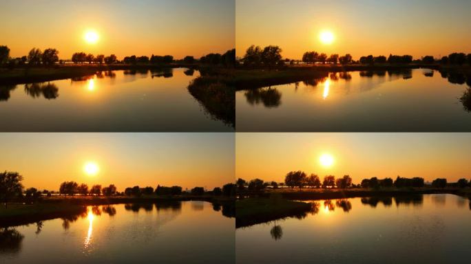 石家庄滹沱河观鸟台秋天夕阳航拍