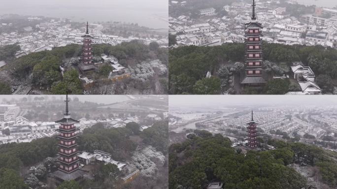 苏州市吴中区光福镇铜观音寺下雪雪景航拍