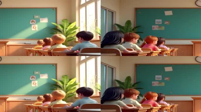 8k卡通教室温馨场景视频