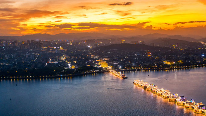 潮州航拍古风广济桥过河拆桥日转夜景延时