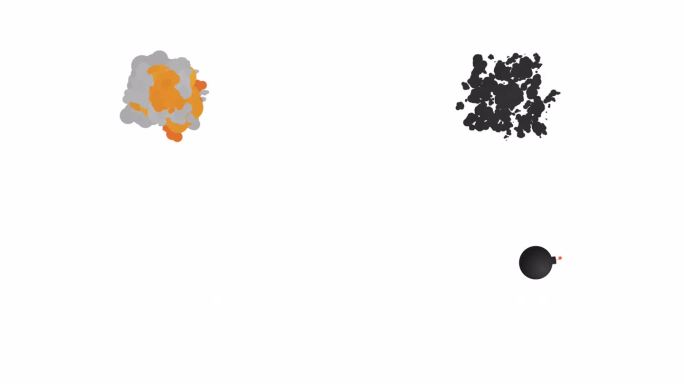 卡通炸弹爆炸。烟雾2d卡通FX。烟的元素。卡通尘埃波。爆炸冲击波。过渡效果。4K分辨率与Alpha通
