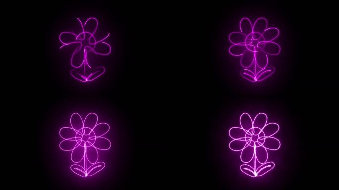 紫色花朵线条描边