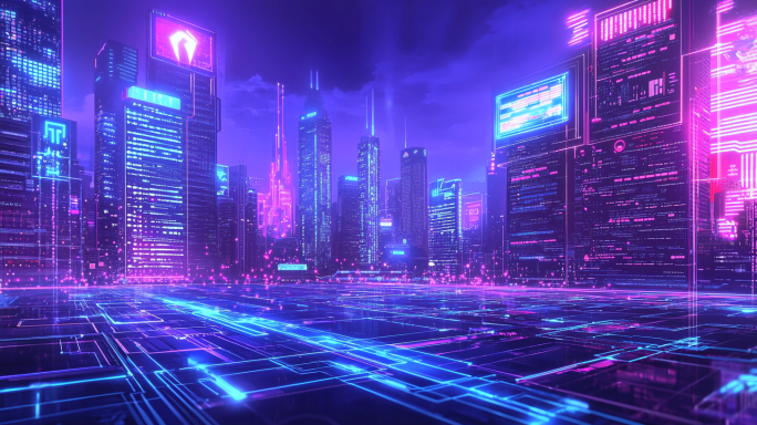 赛博 科技城市 穿梭向前 霓虹灯 未来