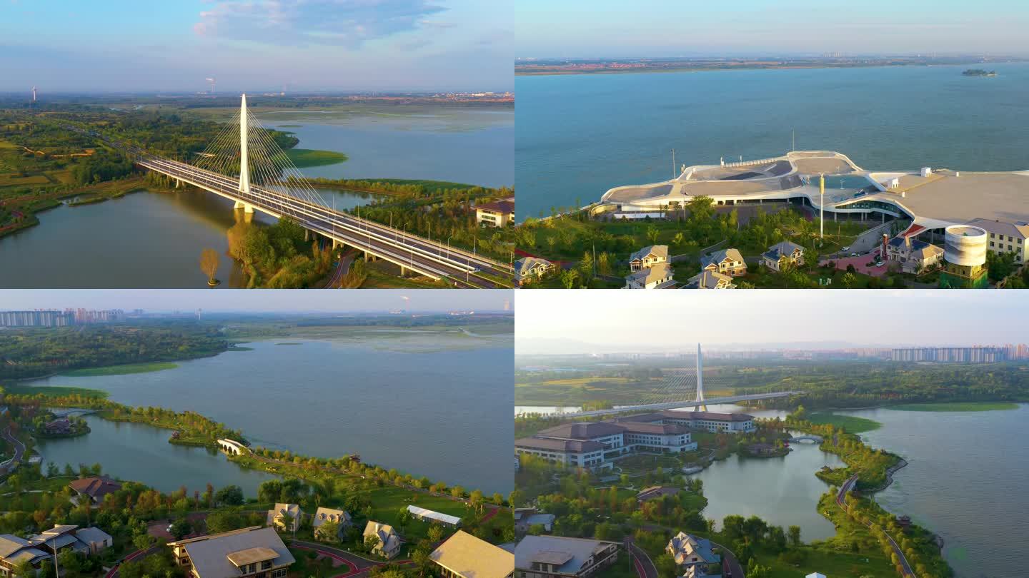 航拍山西长治漳河湿地公园