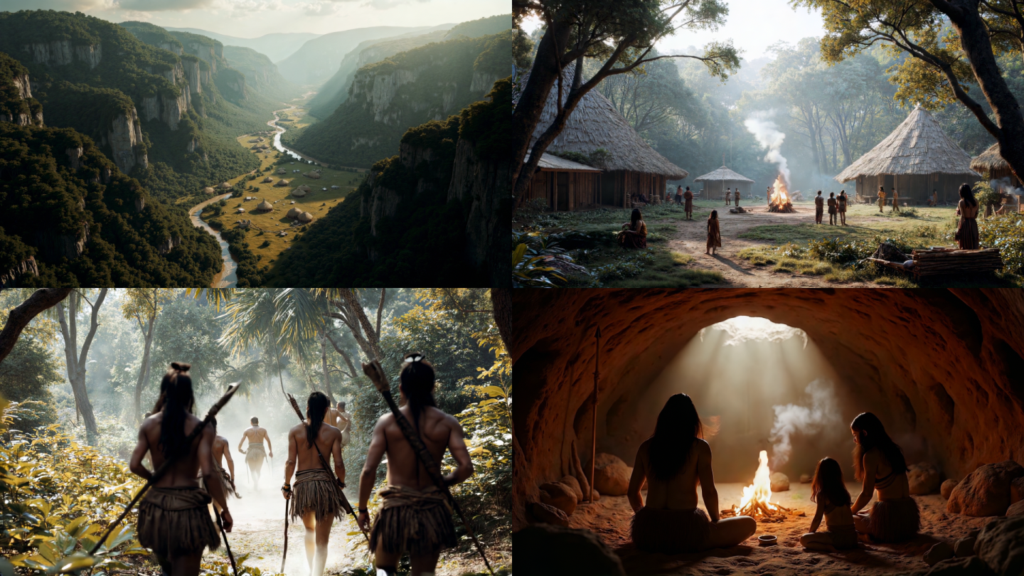 原始人部落生活场景