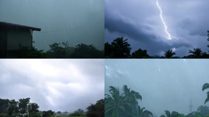 台风狂风暴雨电闪雷鸣