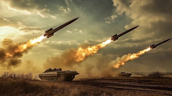 现代军事战争军舰坦克发射导弹