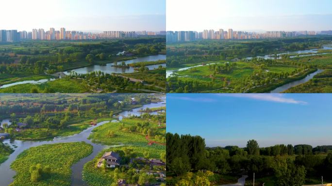 航拍山西长治漳河湿地公园