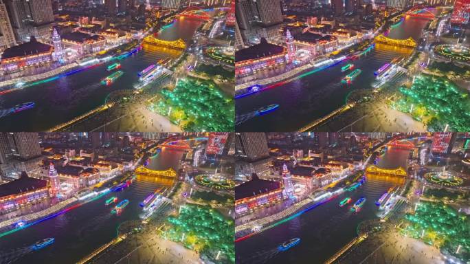 海河游船夜景航拍
