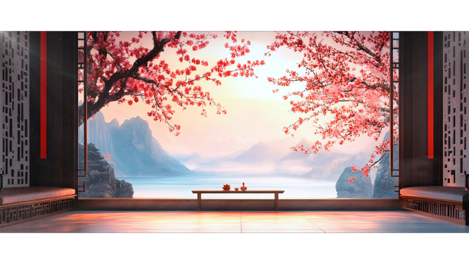 古典舞台诗词朗诵戏曲舞蹈话剧山水楼阁背景