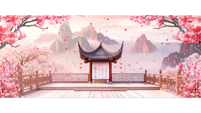 唯美山峰亭子中国风戏曲舞美舞台背景