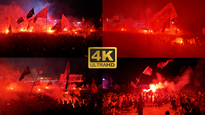 4k夜晚战旗冷焰烟火乐迷摇滚音乐节安全