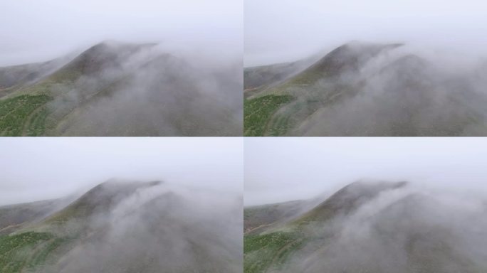 大同火山地质公园火山群秋色晨雾航拍