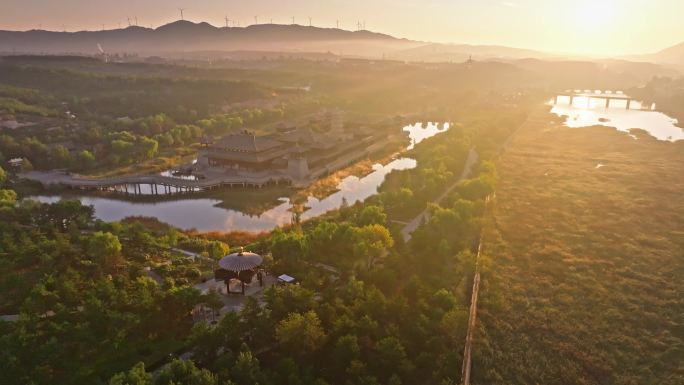 4K山西大同云冈石窟灵岩寺日出晨雾