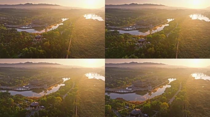 4K山西大同云冈石窟灵岩寺日出晨雾