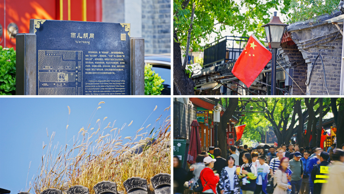 北京胡同 南锣鼓巷北京夏天国庆人群人流