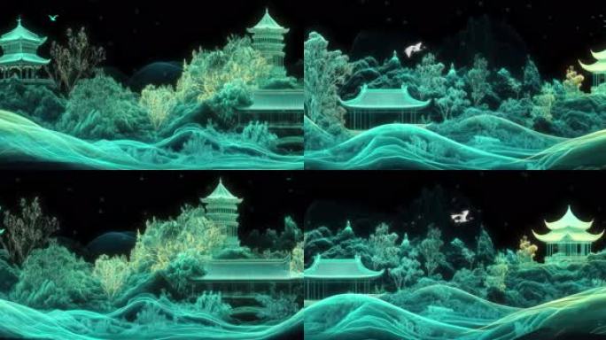 6K宽屏山水只此青绿青绿大屏国风T台背景