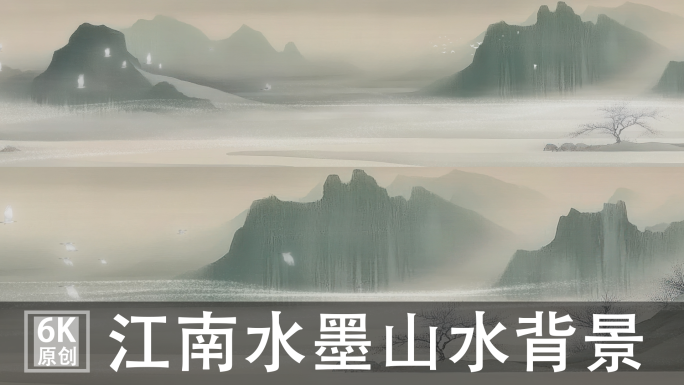 6K宽屏江南水墨山水背景国风意境水墨山水