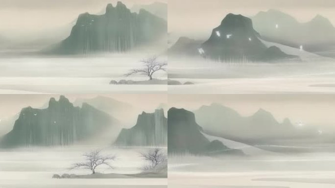6K宽屏江南水墨山水背景国风意境水墨山水