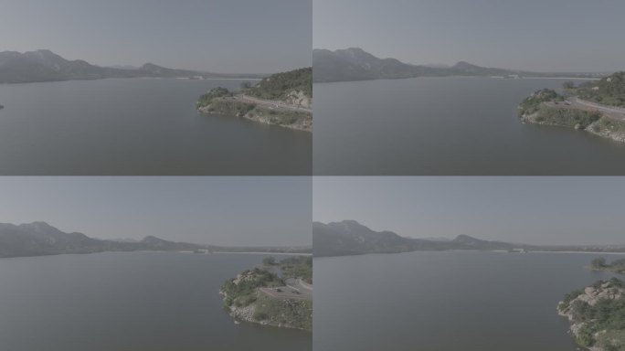 航拍烟台市牟平区龙泉镇龙泉水库秋季山水