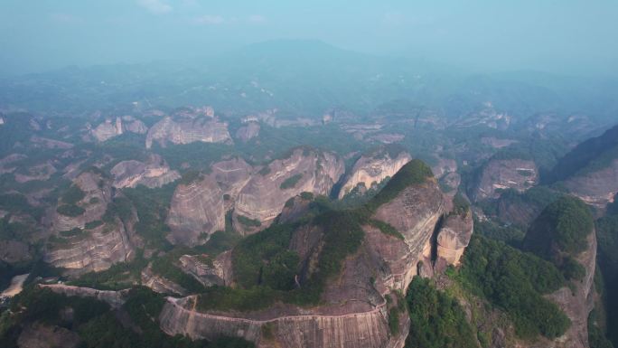 航拍湖南旅游5A级崀山景区丹霞地貌