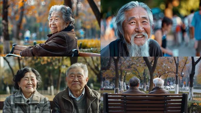 重阳老人微笑老年孤独4K